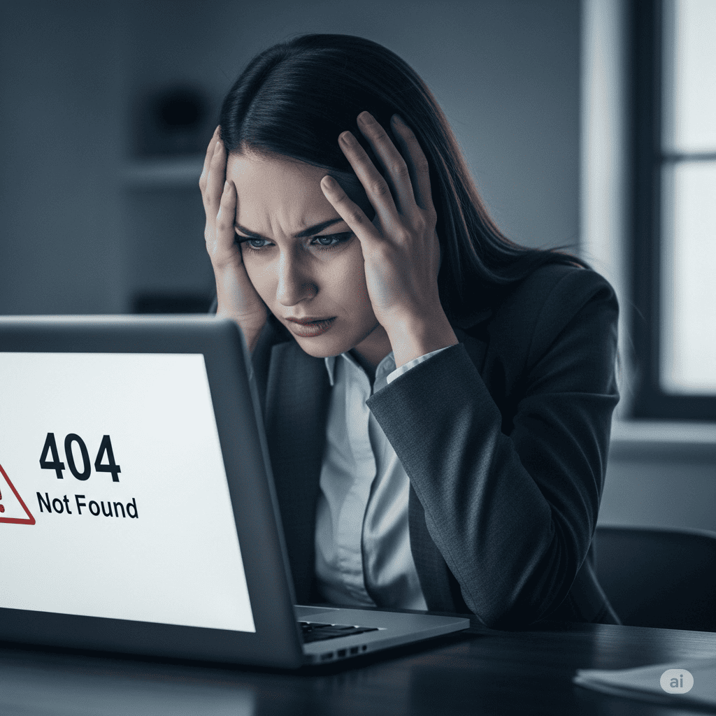 A person looking frustrated at a server error on their laptop screen.