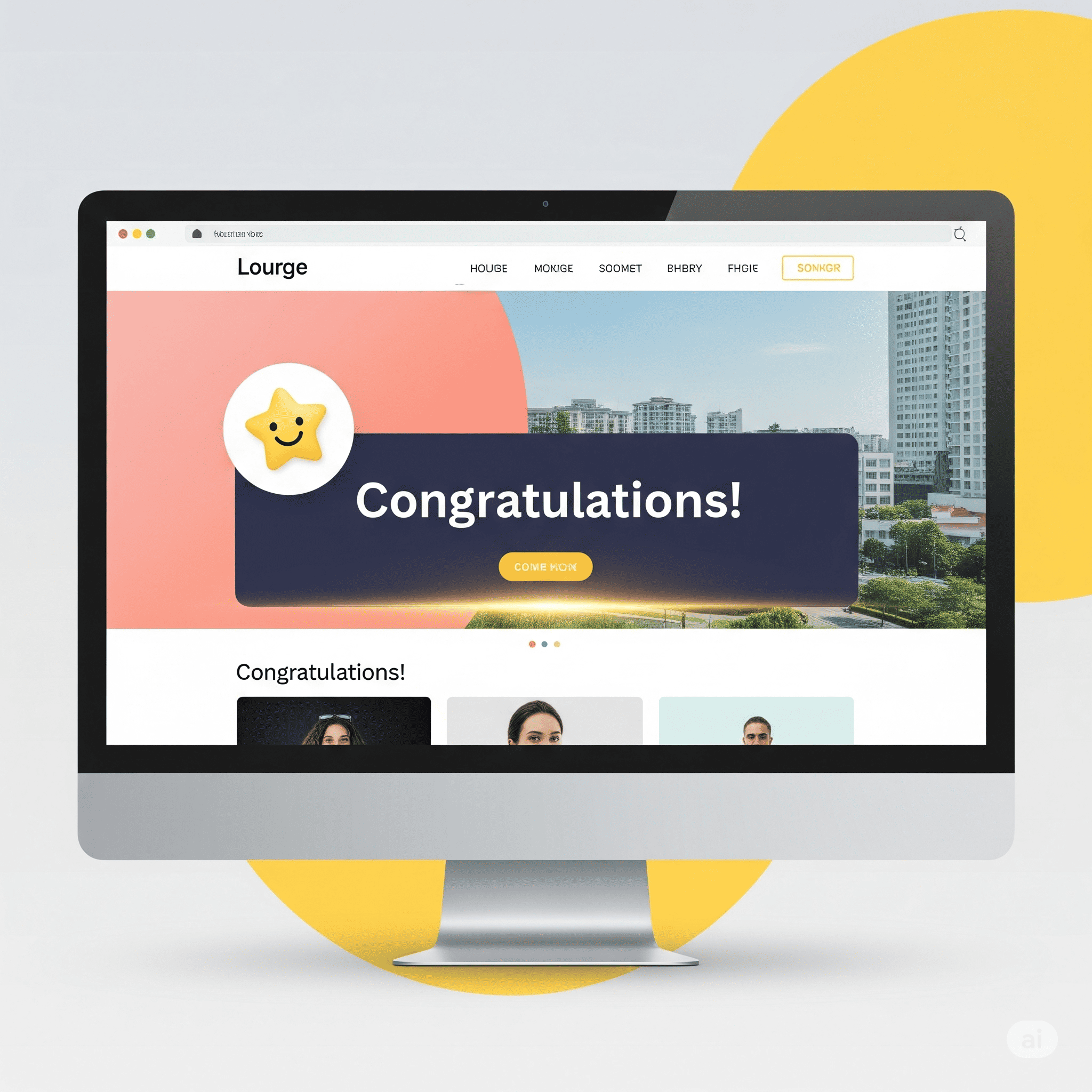 A clean and professional website with a 'Congratulations' message on the screen.
